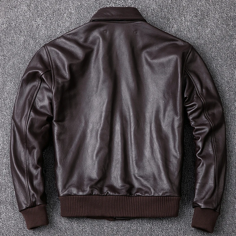 Sale FREE SHIPPING Genuine Thick Cowhide Russian Loose Aviator Leather Jacket Brown Men USAF Pilot Leather Jacket Plus Size 4XL 2