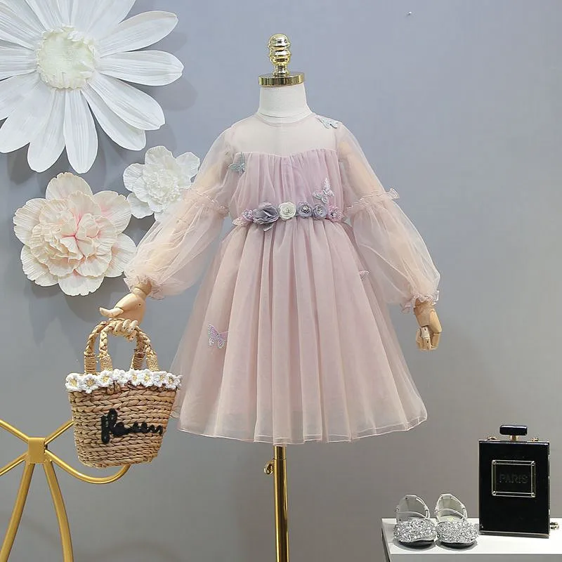 

Children's wear 2019 spring new sweet princess dress girl super foreign flower fairy subnet yarn dress