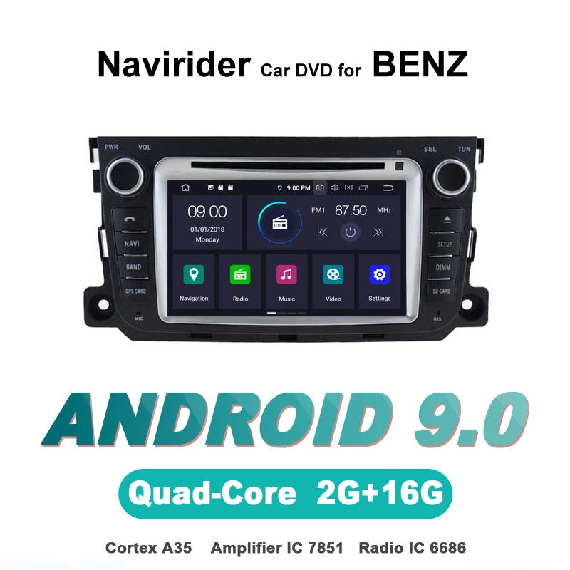 Navirider autoradio gps navigation android 9.0 car radio Player for BENZ SMART Head unit HU bluetooth stereo auto accessories