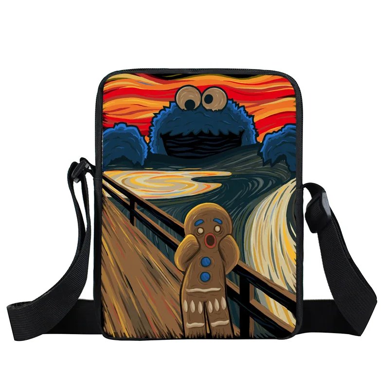 Funny Cookie Monster Mini Messenger font b Bag b font Oil Painting The Scream Women Men