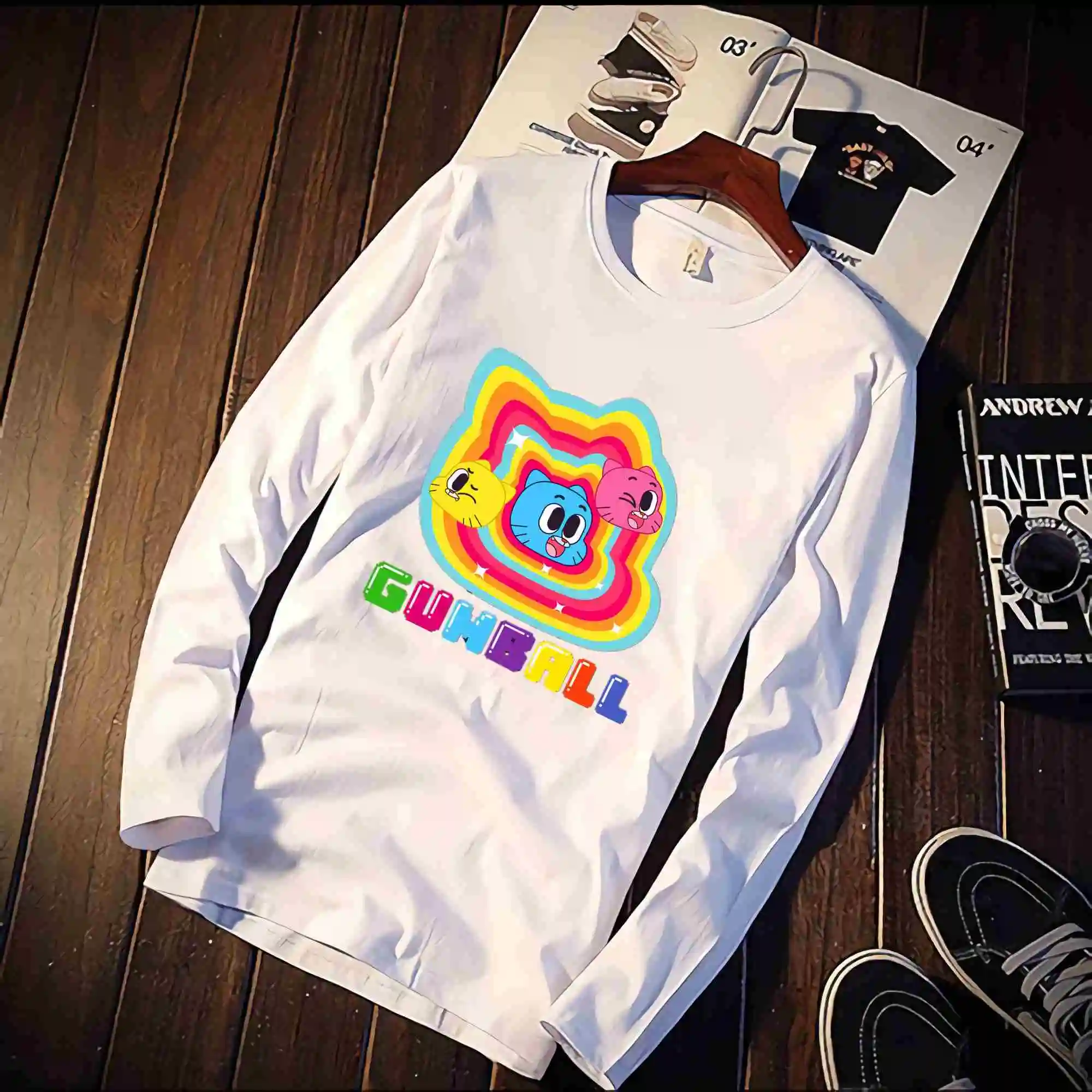 Kawaii Gumball/забавная футболка с героями мультфильма «Удивительный мир», хлопковые футболки с круглым вырезом размера плюс, брендовые рубашки унисекс с длинным рукавом - Color: 11