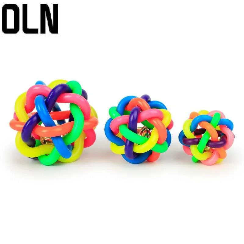 

3 Size colorful ball pet toy dog toy cat toy with bell for small medium large dog Chihuahua Poodle pet product Rubber Round Ball