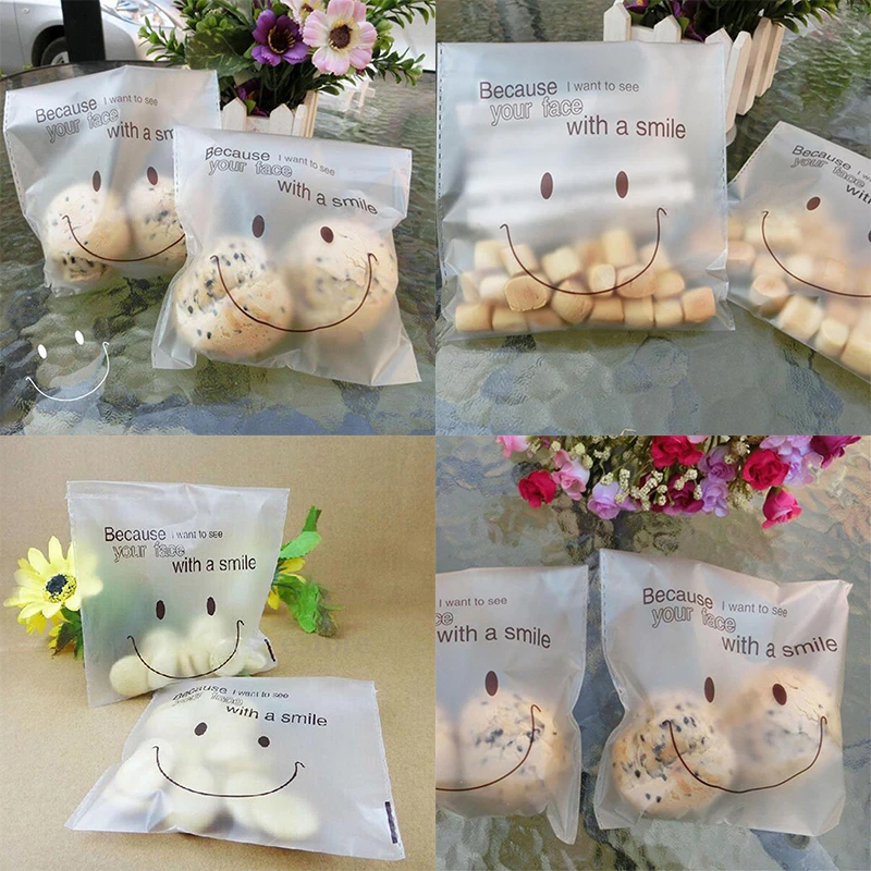 50pcs/lots  6.69" x 5.31" Smiley Face Self Adhesive Packing Plastic Candy Cookie DIY Bags Gift