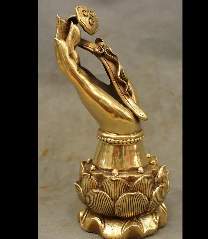 

fafa880088<< 8" Chinese Brass Buddhism Lotus Kwan-yin Buddha Fo Hand Hold RuYi Statue