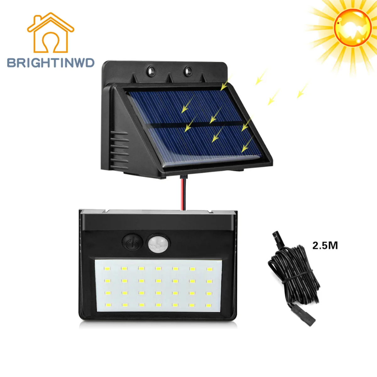 

BRIGHTINWD 2pcs Waterproof 28 LED Separable Solar light PIR Motion Sensor 3 Modes Security Emergency Wall Lamp Garden Light