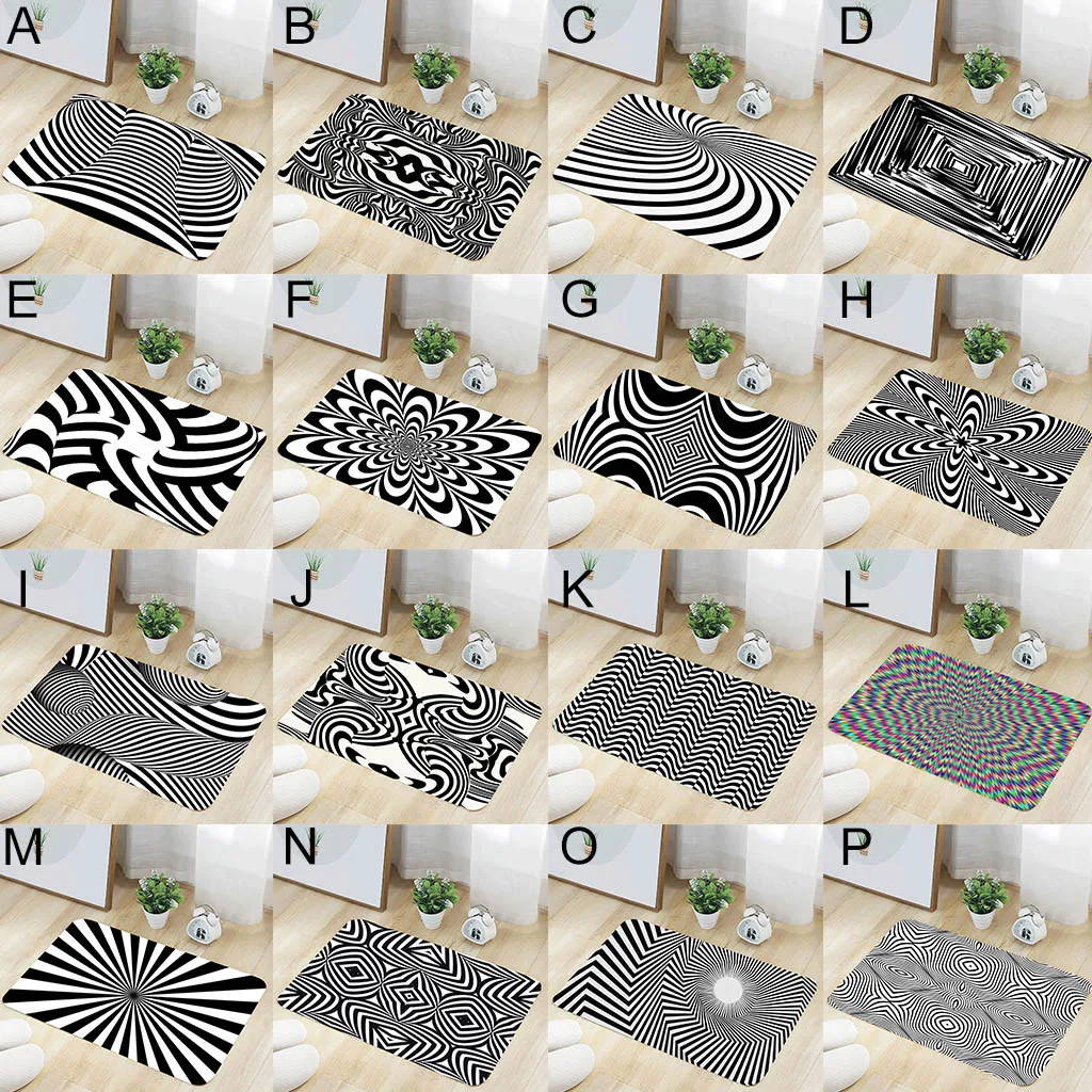 

Geometric Vision Trap Visually Disordered Line Flannel Anti-slip Carpet 40x60cm Bath Rugs Flannel Mexican Modern Style Square
