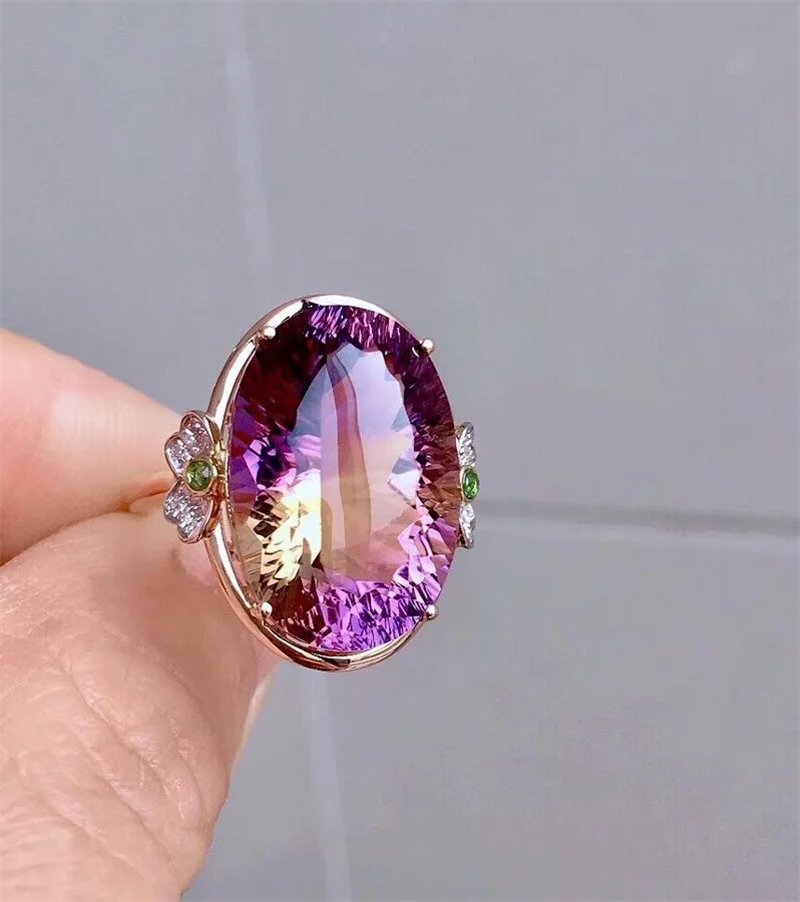SHIQING AAA 12ct драгоценный камень Аметрин винтажное овальное кольцо для женщин