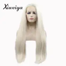 Xiweiya термостойкий синтетический парик с кружевом спереди для белых женщин светлый блонд Yaki длинный прямой мягкий парик часть бесклеевая