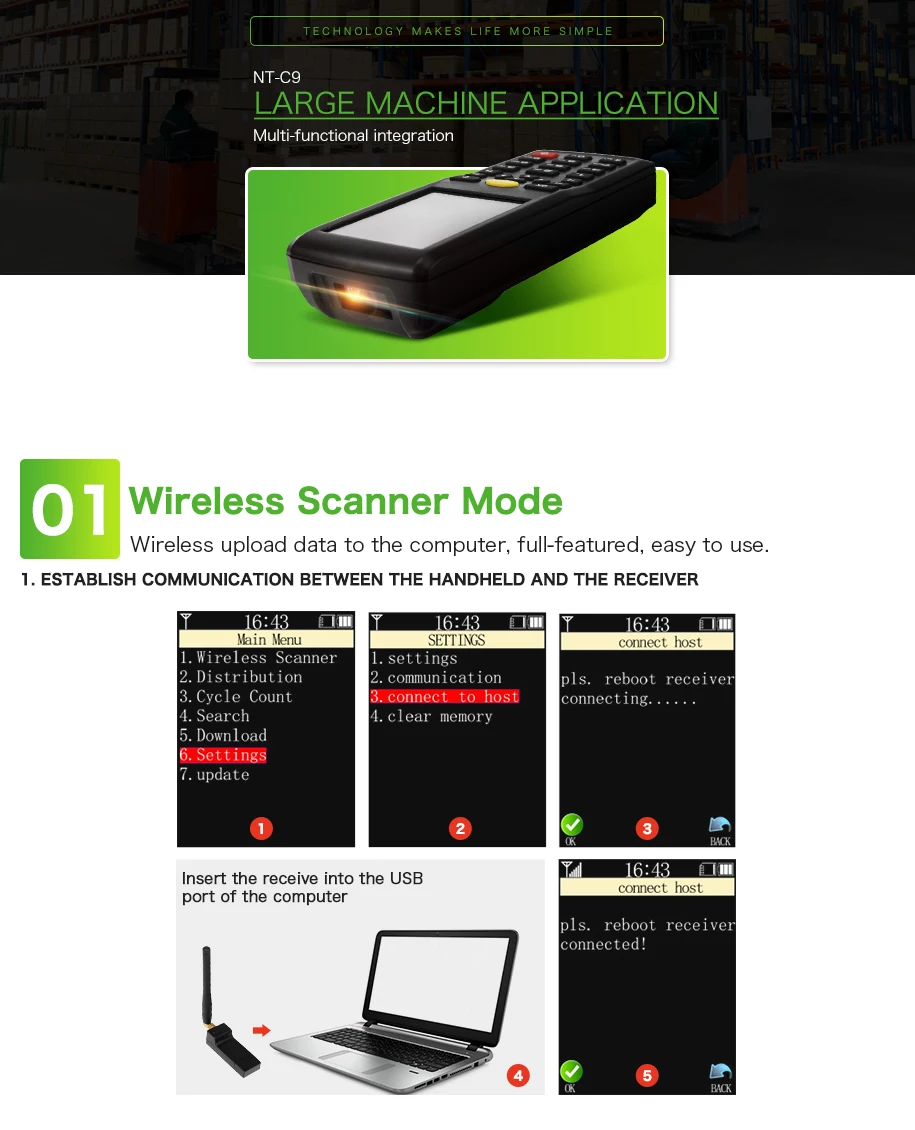NT-C6 Wireless Mini Data Collector Handheld Barcode Scanner Reader Laser Bar Code POS Terminal NETUM