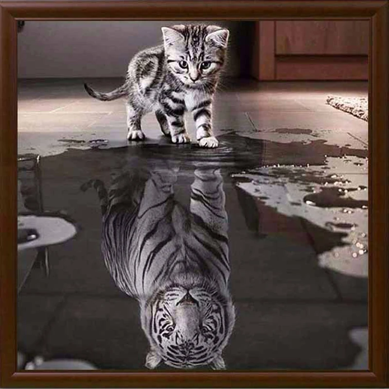 Handicrafts Cat Reflection Tiger 5D Diy Diamond Painting Cross Stitch Animal Diamond embroidery Mosaic European Home Decor XU Handicrafts Cat Reflection Tiger 5D Diy Diamond Painting Cross Stitch Animal Diamond embroidery Mosaic European Home Decor XU