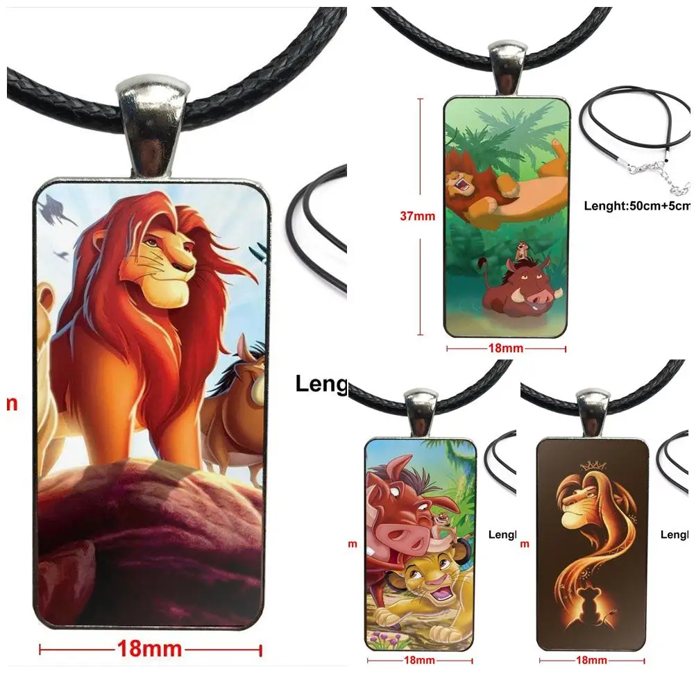 

Cartoon Movie Lion King And Simba Steel Color Glass Cabochon With Rectangle Shaped Pendant Choker Necklace For Men Women