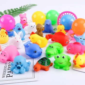 

Mixed Animals Baby Bath Toys Swimming Water Toys Colorful Soft Floating Rubber Duck Squeeze Sound Debbling Squeaky Bathing Toy