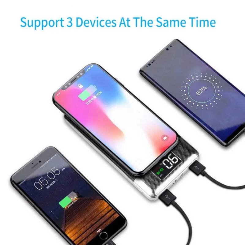 50000 мАч, зарядное устройство Qi, Беспроводная зарядка, 2 USB, ЖК-дисплей, светодиодный, портативное, беспроводное зарядное устройство, внешний аккумулятор для Xiaomi, samsung, iphone XS