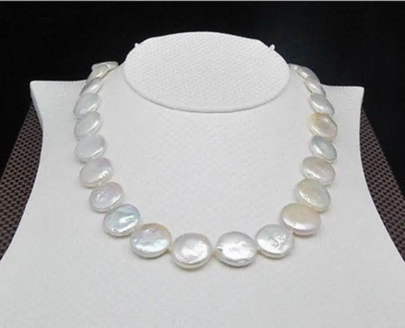 

huij 001089 Natural 12-13MM White SOUTH SEA Coin Pearl Necklace 17