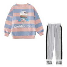 Autumn New Girls Sets Clothing Stripe Long Sleeve Tops With Leggings Outfit Girls Two Piece Kids Clothes Girls new dew shoulder design clothes the horn sleeve beautiful stripe girls blouses
