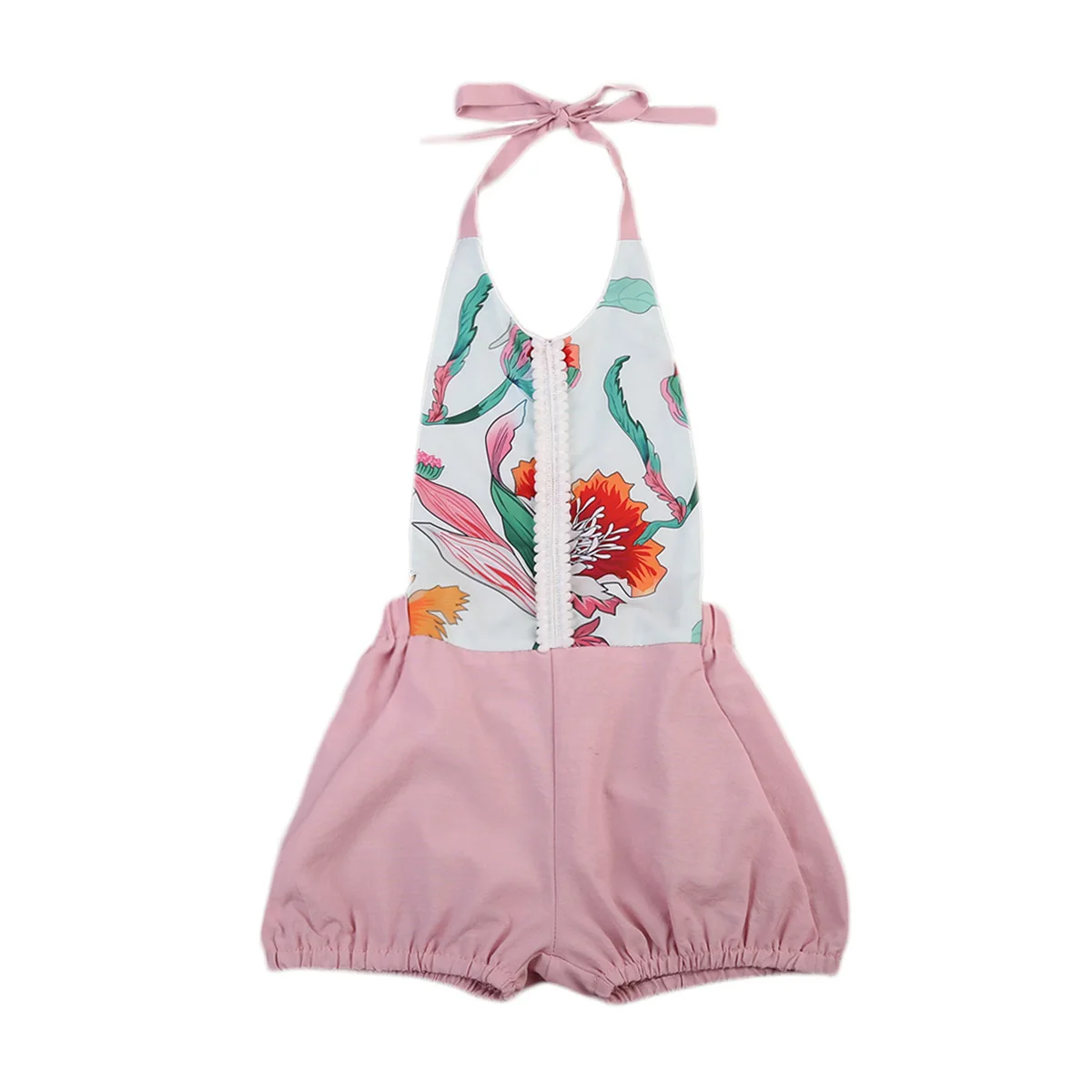 2017 New Babies Floral Halter Backless Rompers Newborn Baby Girls