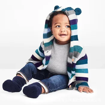 

Fashion Baby Boy Girl Sweaters 3M-2T Cute Hooded Kids Colorful Striped Knitted Sweater Autumn Winter Cardigan Girls Clothes
