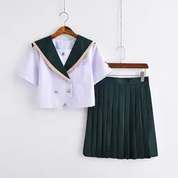 Зеленый японский Jk школьная форма для обувь девочек Embroideried короткий рукав средней школы для женщин Новинка карнавальный костюм матроса
