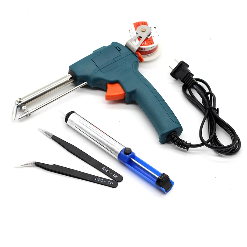 

220V 60W Automatic Send Tin Gun Electric Soldering Iron Rework Station Desoldering Pump Welding Tool Solder Wire Tweezers