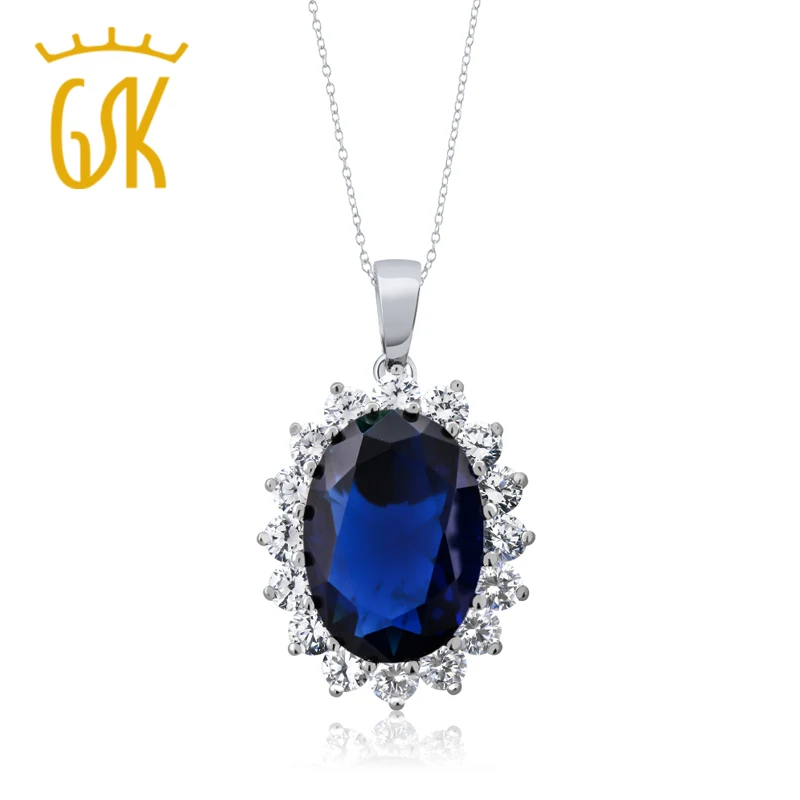 GemStoneKing 13 00 Ct Oval Blue Sapphire 925 Sterling Silver Women s font b Pendant b