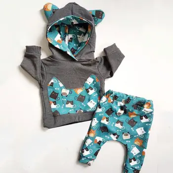 

Newborn Baby Boys Girls Kitty Hooded Tops Long Pants Autumn Clothes Outfits Set