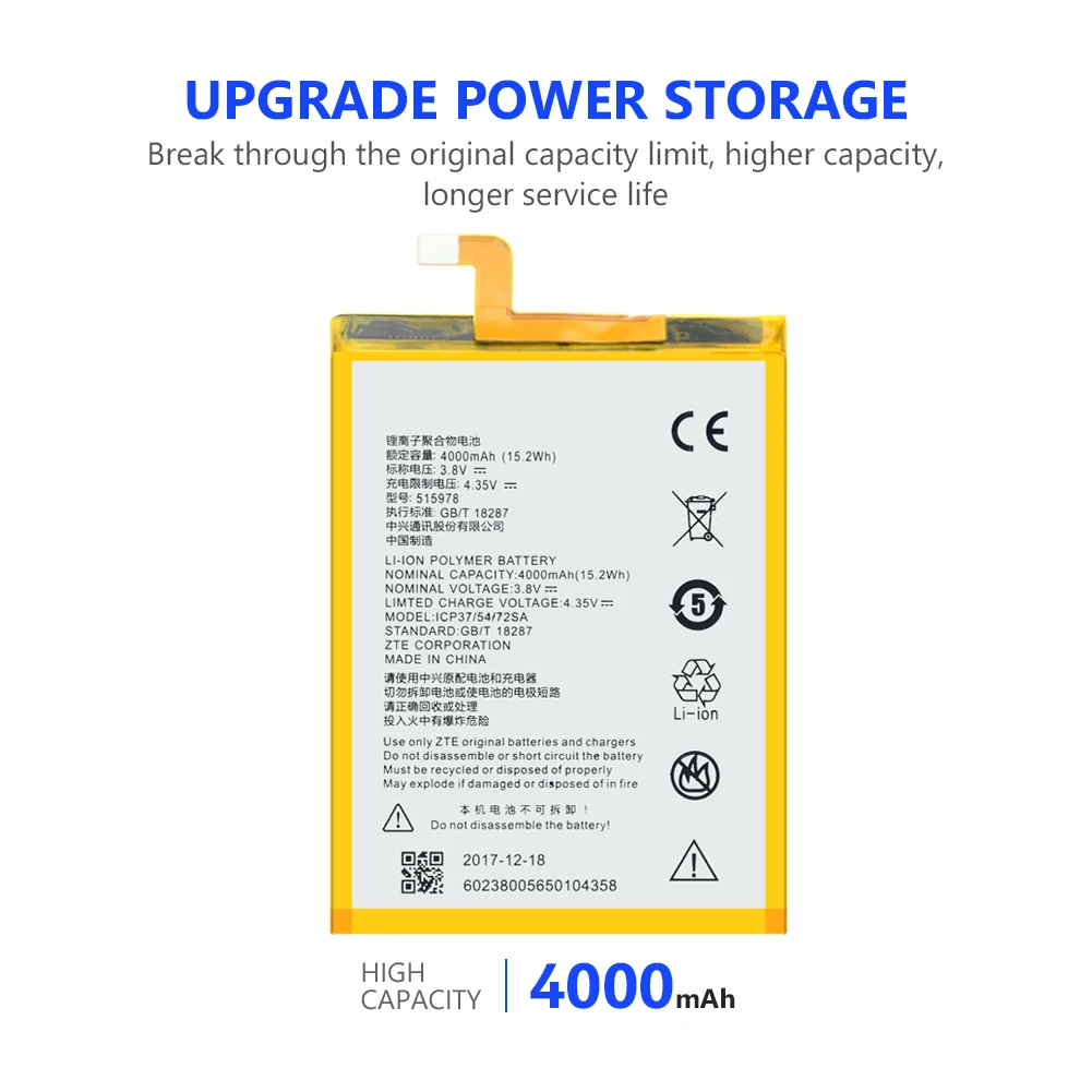 Сменный литий полимерный аккумулятор 4000 мАч для ZTE Blade X3 Q519T D2 A452 515978 внутренний
