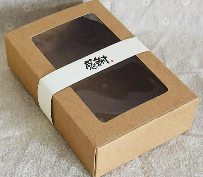 20 шт 18x12x5 см коричневая коробка из крафт-бумаги с окном, Рождественская Подарочная коробка, упаковка для печенья, макарон, коробка для конфет, свадебные подарки для гостей