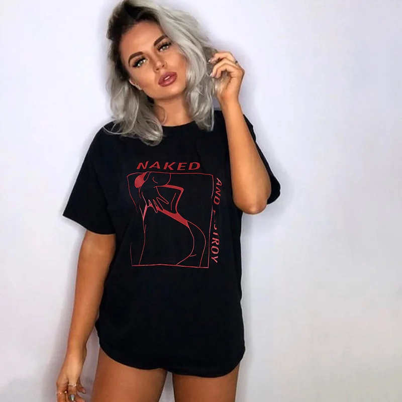 

Goth Dark Black Print Gothic Female T-shirts Punk Grunge Harajuku loose Women's Tshirts Autumn 2019 Fashion Streetwear Cauasl