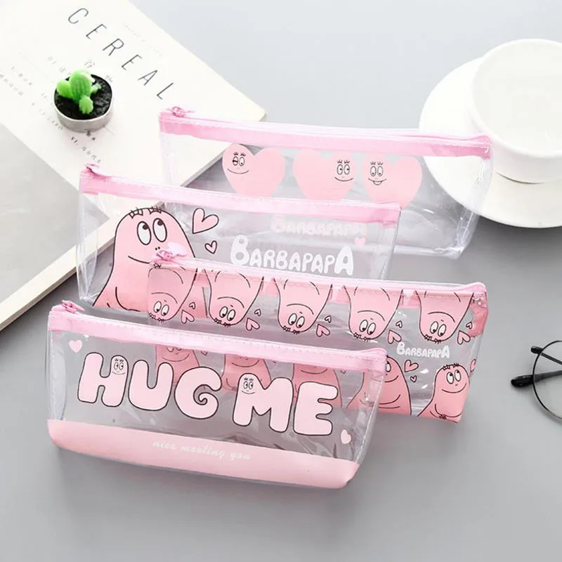 

1 Pcs Pink Barbapapa Transparent Large Capacity Pencil Bag Stationery Storage Organizer Case School Supply