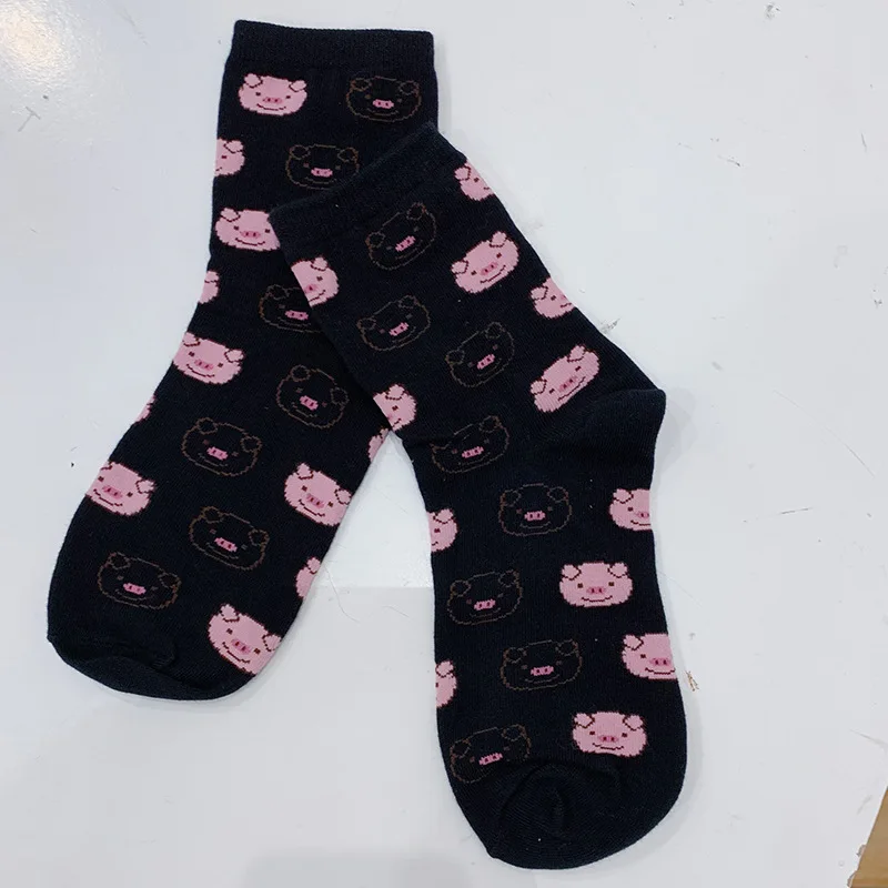 [COSPLACOOL] Красочные животные Свинья милые носки ручной работы хлопчатобумажные забавные носки женские креативные Harajuku Skarpetki Sokken Meias Feminino - Цвет: Black Socks