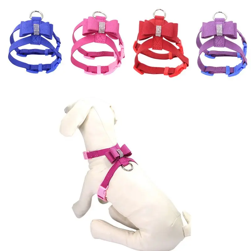 

Bling rhinestone Pet Puppy Dog Harness Velvet & Leather Leash for Small Dog Puppy Cat Chihuahua Pink Collar Pet Products