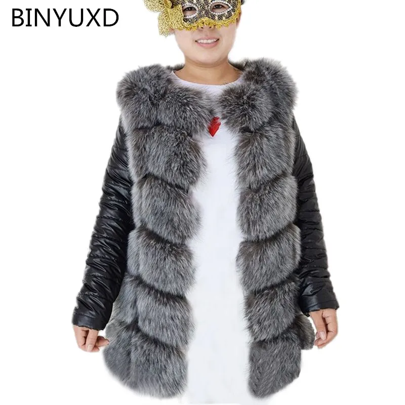 Fourrure Femmes 2018 Manteau Pu De Haute Imitation Chaud Argenté Yards Manches Faux Binyuxd Nouvelle D'hiver Grands Renard aFdnTw88x