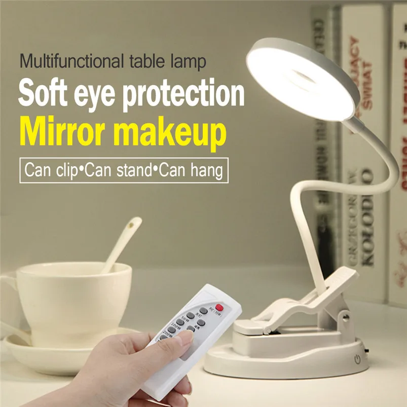 USB Remote Rechargeable Sensor LED Desk Lamp Eye Protection Bed Table Reading Lamp Clip Light Remote Control Luces 40MR053