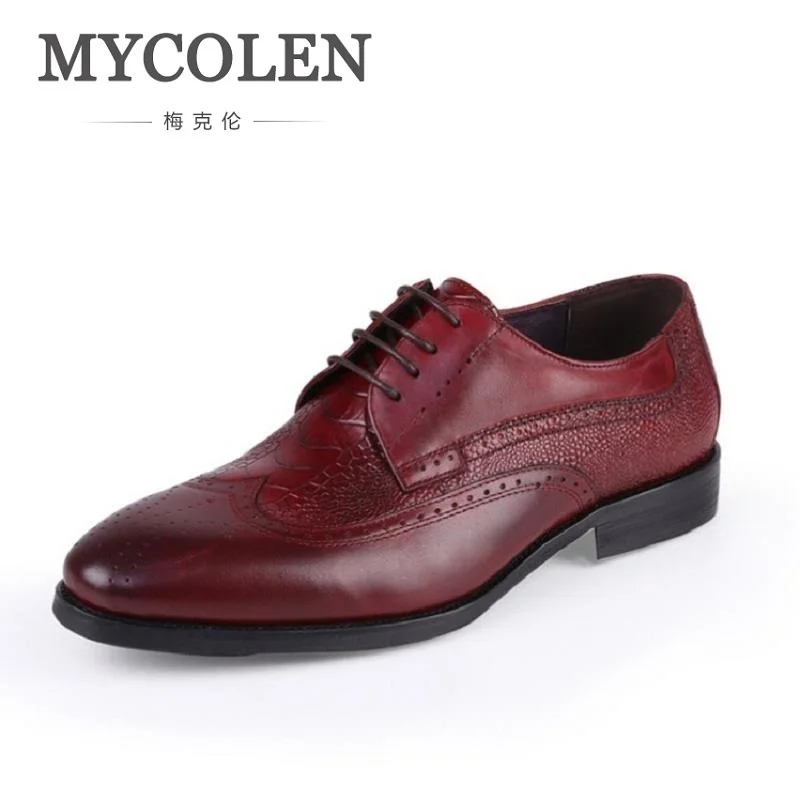 

MYCOLEN Pointed Toe Mens Dress Shoes Office Lace-Up Leather Shoes Men'S Party Driving Oxfords Man Vintage Carved Brogue Flats