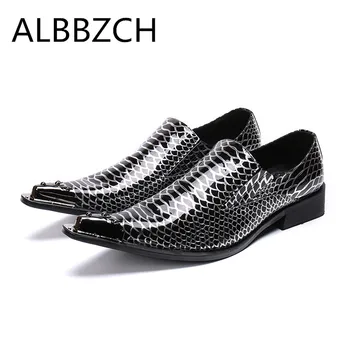 

New luxury metal pointed toe genuine leather men sheos casual fashion mens party shoes men career work wedding photography shoes