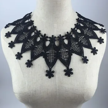 

10pcs Elegant Black Embroidered Floral Lace Neckline Neck Collar Trim Clothes Sewing Applique Embroidery Lace Edge