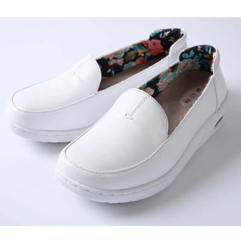 Hot Sale 2017Spring White Nurse Shoes Women Inside flower Shoes cow