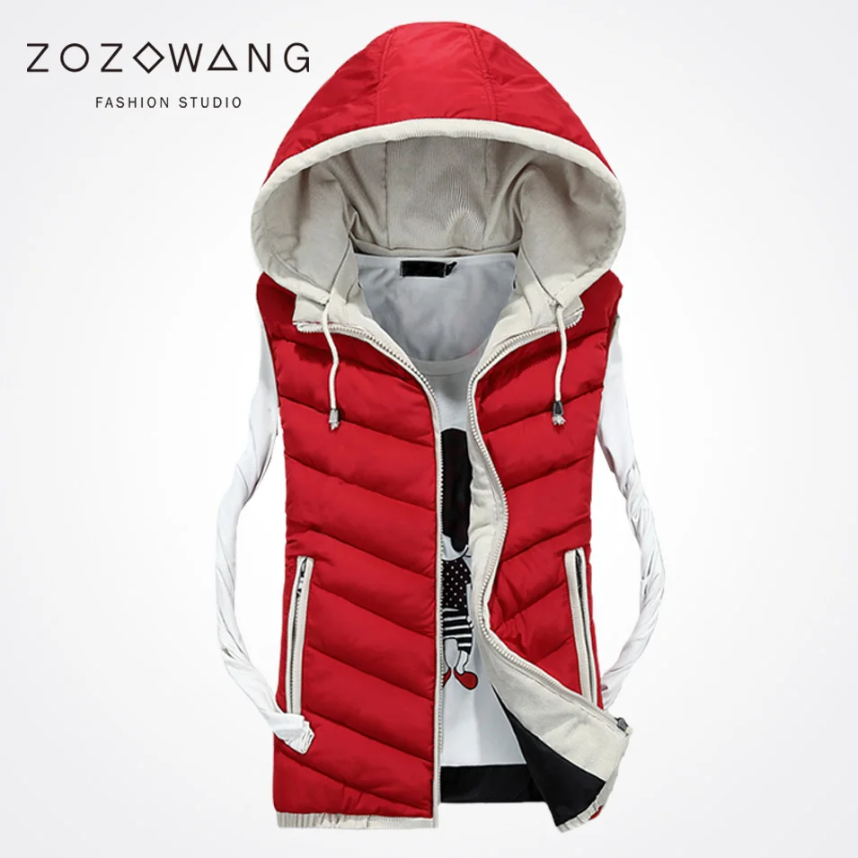Zozowang Men's Vest Winter Men Brand Hat Detachable Vest Male Fashion solid Waistcoat Jacket and Coat Warm Vest 3XL