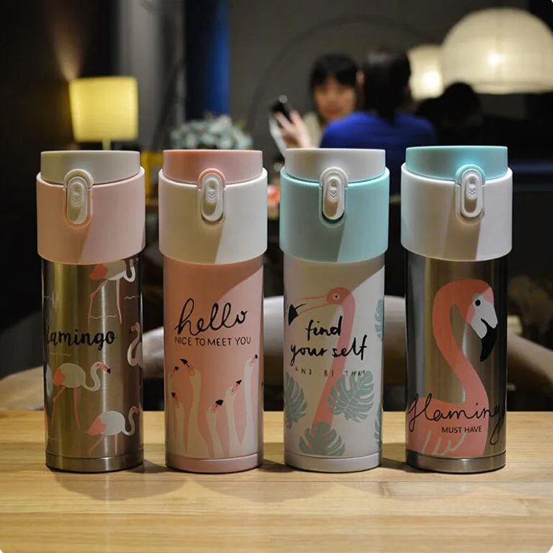 

320ml Pink Flamingo Travel Mug Coffee Tea Vacuum Insulated Thermal Cup Bottle Travel Drink Bottle Garrafa Termica Thermo