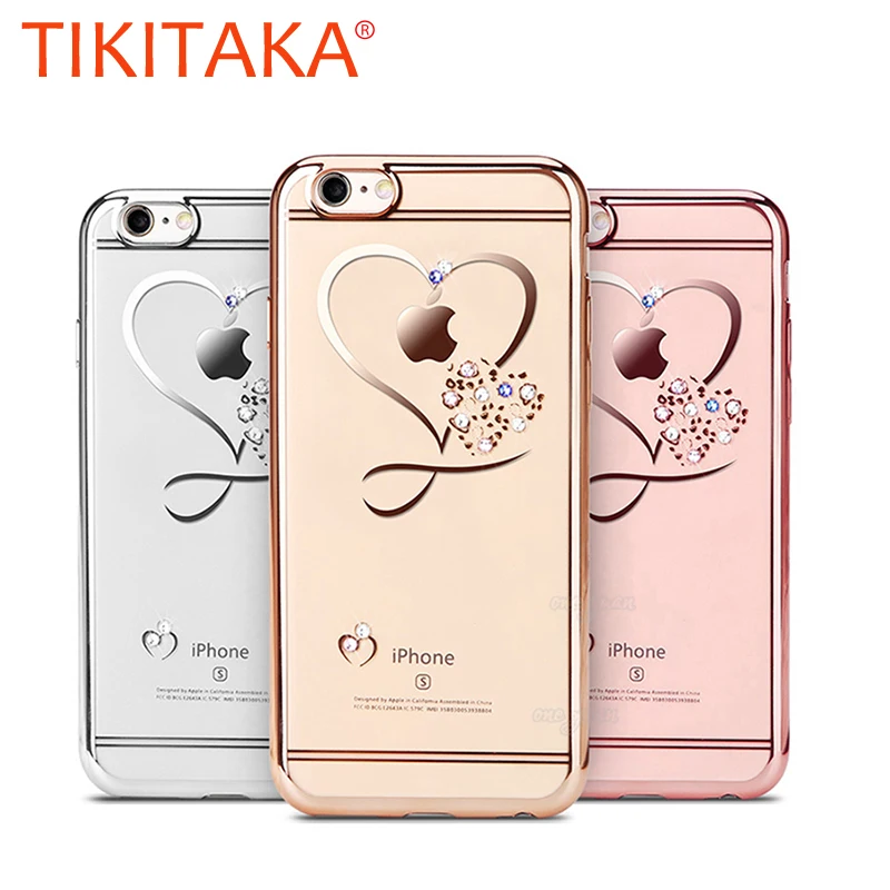 Fashion Bling Crystal Heart Phone Cases For iphone 7 6 6S
