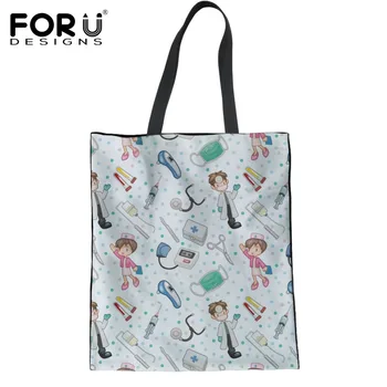 

FORUDESIGNS Shopper Bags Totes Women Cute Nurse Pattern Eco Friendly Grocery Bag Mom Canvas Reusable Shoulder Shopping Bag Woman