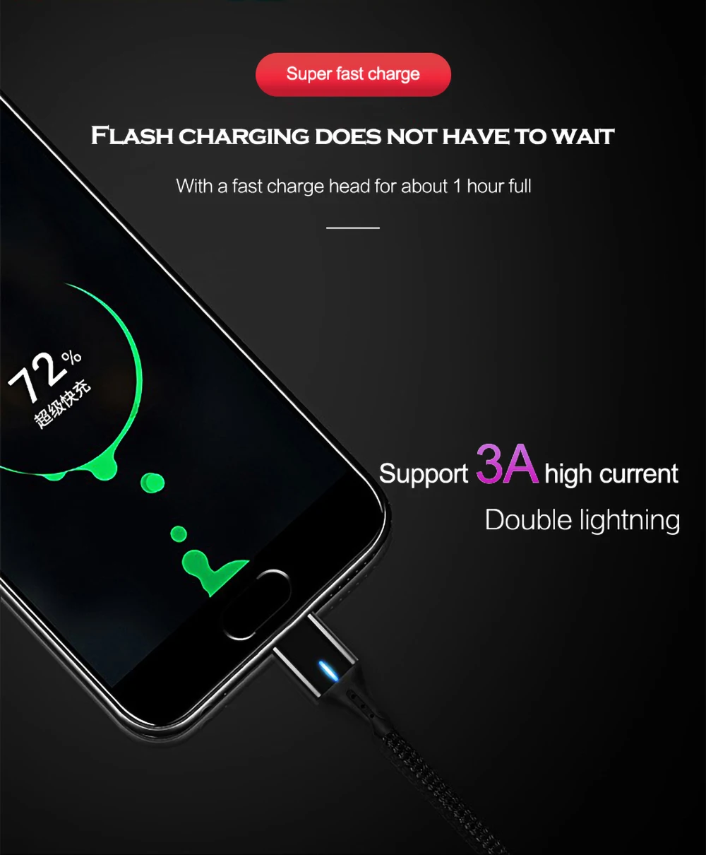 Магнитный usb-кабель 3A 2 м для iPhone X, Магнитный зарядный кабель передачи данных для быстрой зарядки, кабель Micro USB type-C для samsung Xiaomi huawei