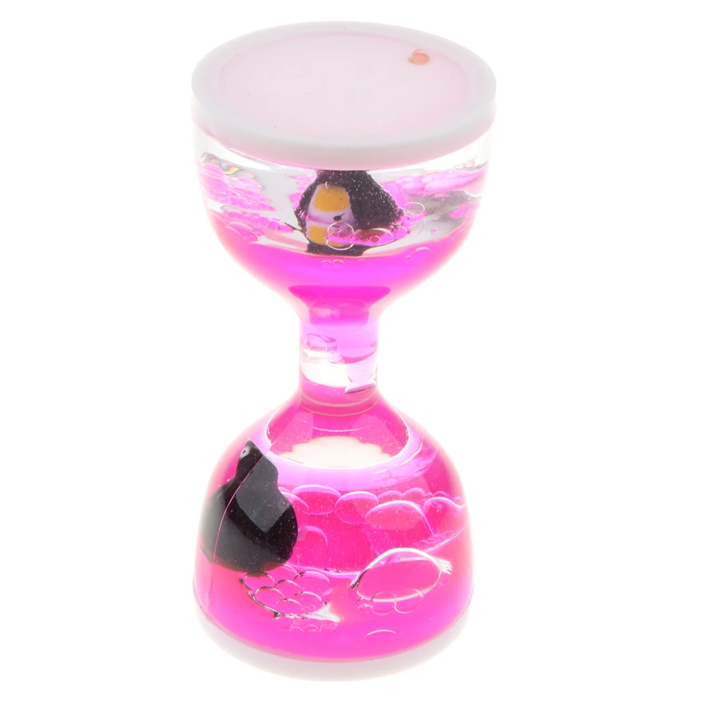 Liquid Motion Bubbler Timer Desk Sensory Toy Dolphin Animal Floating Oil Hourglass for Fidgeting Stress Relief Gifts Pink