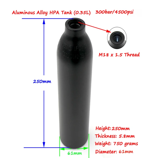 QUPB PCP Paintball 300BAR High Pressure Cylinders M18x1.5 Thread 200cc 350cc 450cc - Цвет: 0.35L