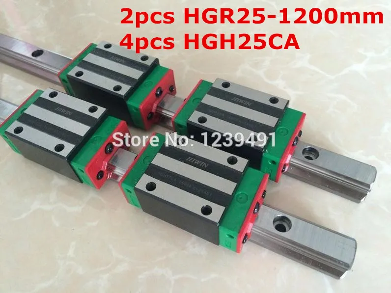 2pcs HIWIN linear guide HGR25 - 1200mm  with 4pcs linear carriage HGH25CA CNC parts