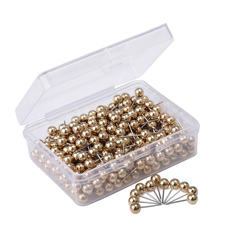 

400 PCS Gold Silver Color Map Tacks Push Pins, with 1/ 5 Inch Round Plastic Head and Steel Point Thumb Tacks Pin Office School