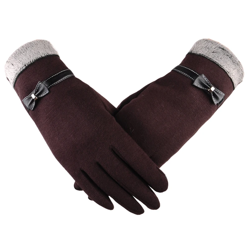 WmcyWell New Fashion Women Gloves Autumn Winter Cute Bow Warm Warmer Full Finger Mittens Women Cashmere Female Gloves