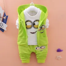 Nouvelle 2016 Automne Filles Garçons bébé vêtements ensemble Minion Costumes infantile Vêtements Set enfants Gilet + T-shirt + Pantalon 3 Pcs Ensembles bébé costumes