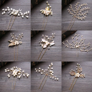 FORSEVEN Wedding Crystal Pearl Hair pins For Gold Bridal Hair Accessories Fashion Women Hair Clips Many Wedding Hair Jewelry