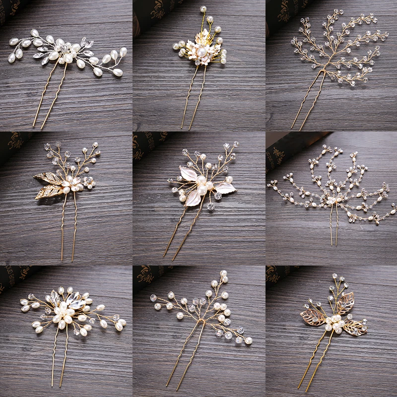 FORSEVEN Wedding font b Crystal b font Pearl Hair pins For Gold Bridal Hair Accessories Fashion